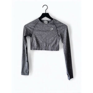 Gymshark Seamless Long Sleeve Crop Top Gray Marl Small | Workout